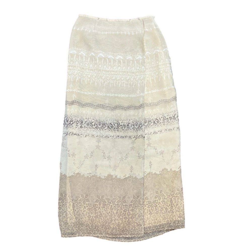 Worthington Sheer Chiffon Faux Wrap Maxi Skirt Cream Beige Boho Layered Lined 6